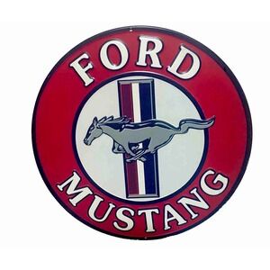 Ford Mustang Red Round Tin Metal Embossed Sign Man Cave Garage Decor 11.75"
